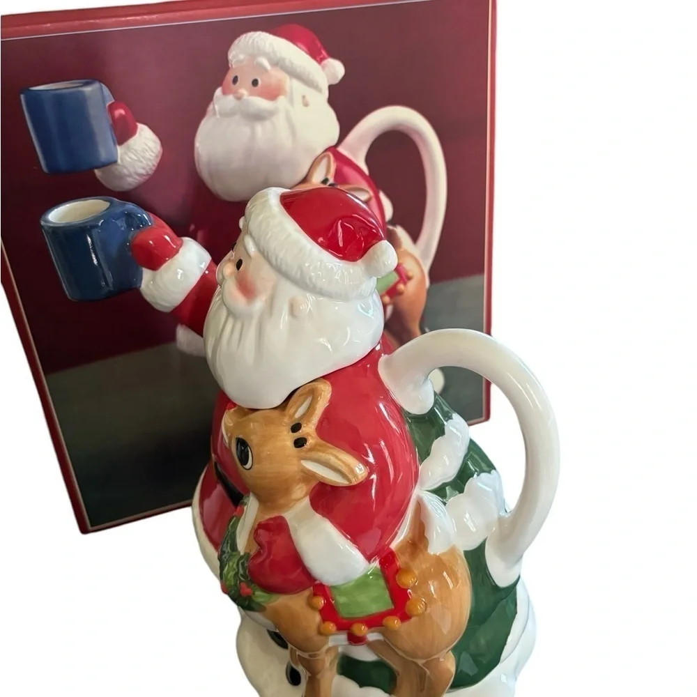 VTG Lenox Rudolph The Red Nosed Reindeer Christmas Santa Teapot Ceramic Holiday